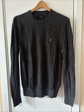 All Saints Men's Charcoal Gray Crewneck light Merino Wool Sweater M
